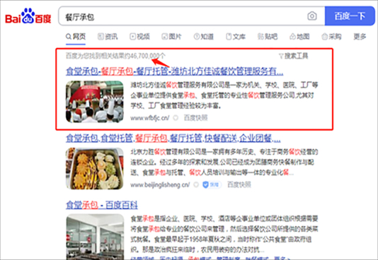潍坊北方佳诚餐饮管理服务有限公司，搜索结果46700000个，排名第一